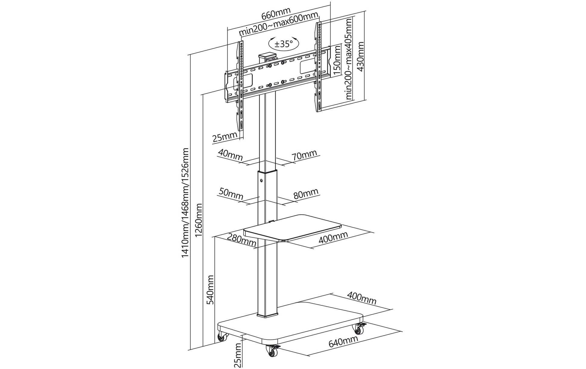 myWall HP 108 W – Displayständer, schwenkbar, höhenverstellbar, für 37–75″, VESA 200×200–600×400, bis 40 kg