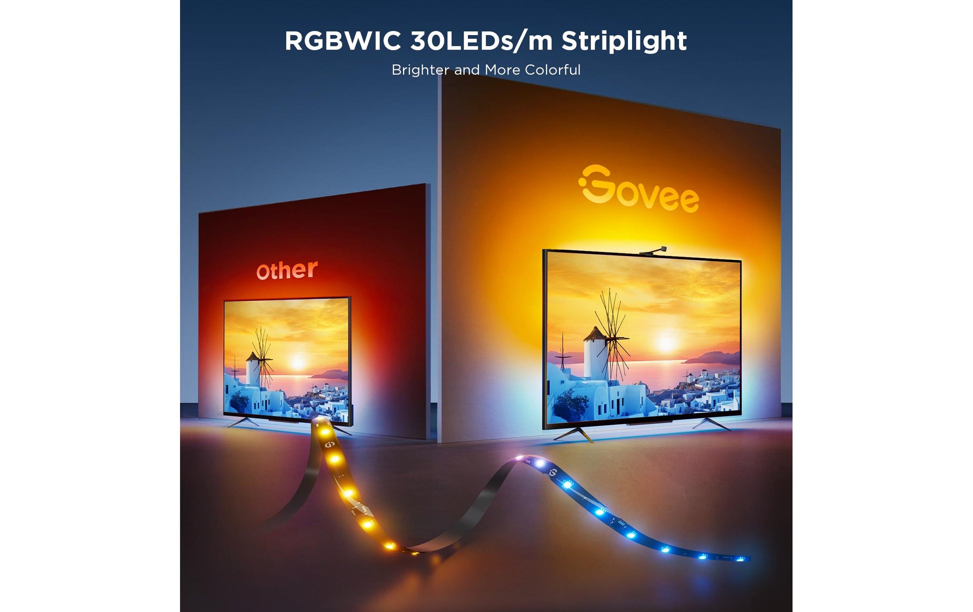 Govee Envisual TV Hintergrundbeleuchtung 3S TV-Hintergrundbeleuchtungs-Set – RGBIC, Wi‑Fi + Bluetooth – für 55–65" Fernseher – Schwarz