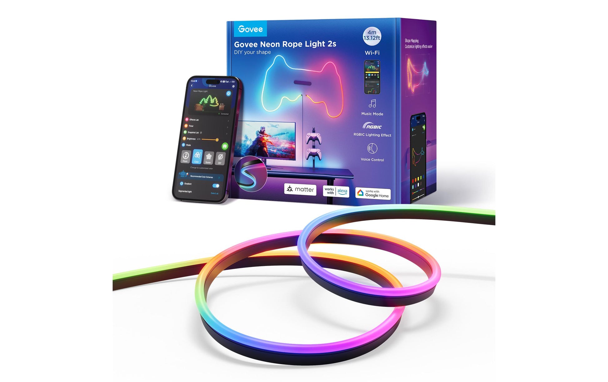 Govee LED-Strip – 4 m, 173 lm, 48 W, RGBIC, BT, für Siri, schwarz