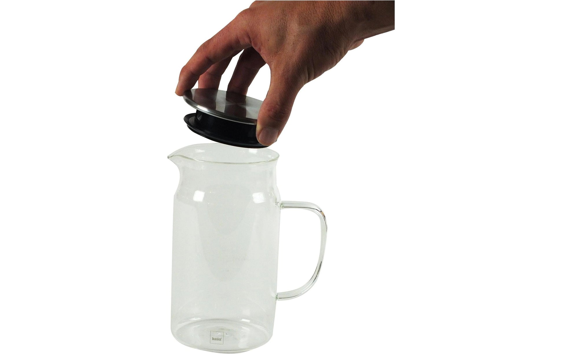 Kela Karaffe – 1 l, Ø 8,5 cm, H 23,0 cm, Borosilikatglas, Transparent, mit Deckel