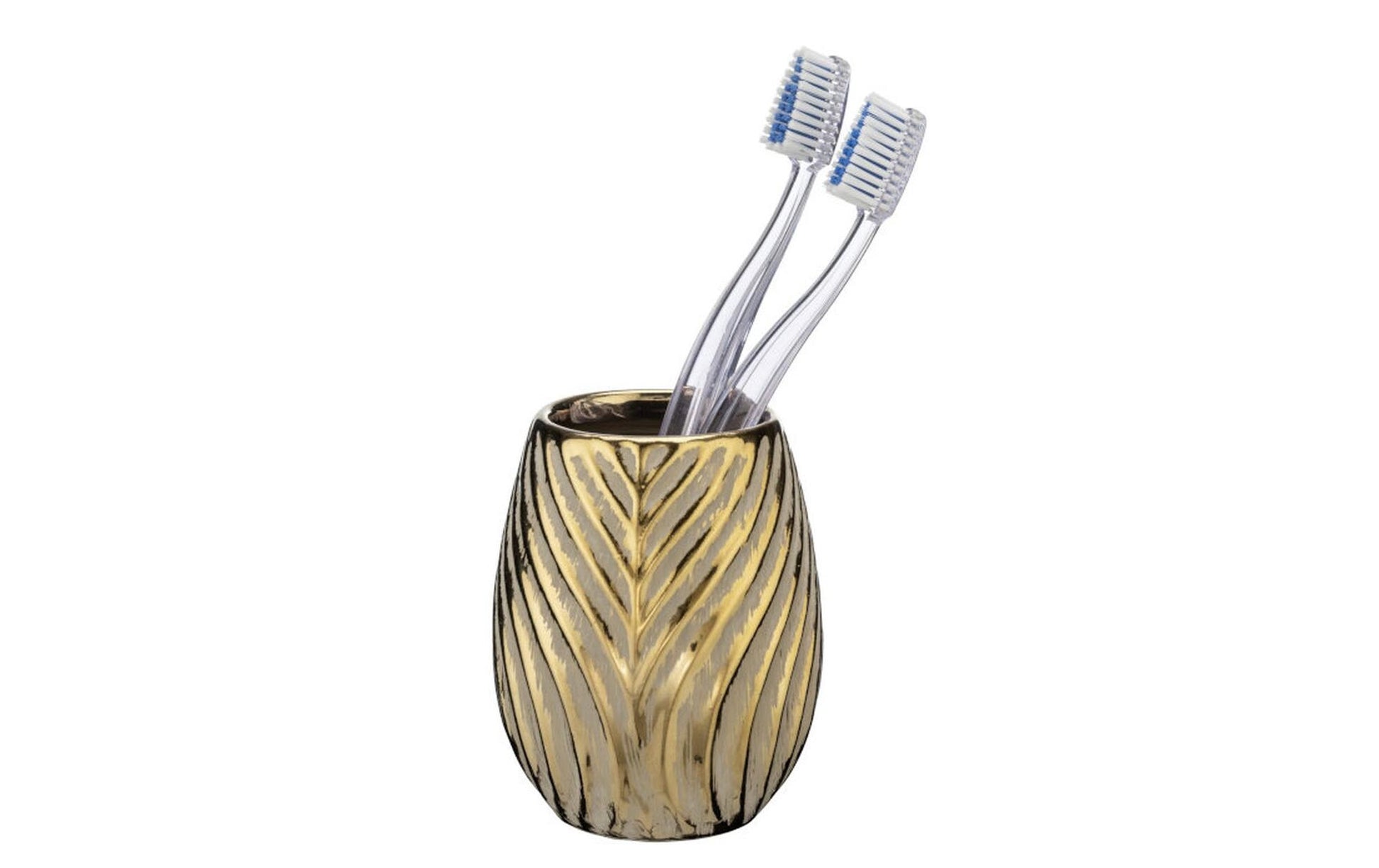 WENKO Zahnbürstenhalter Idro – Keramik, 6,5×6,5×10,5 cm, Gold