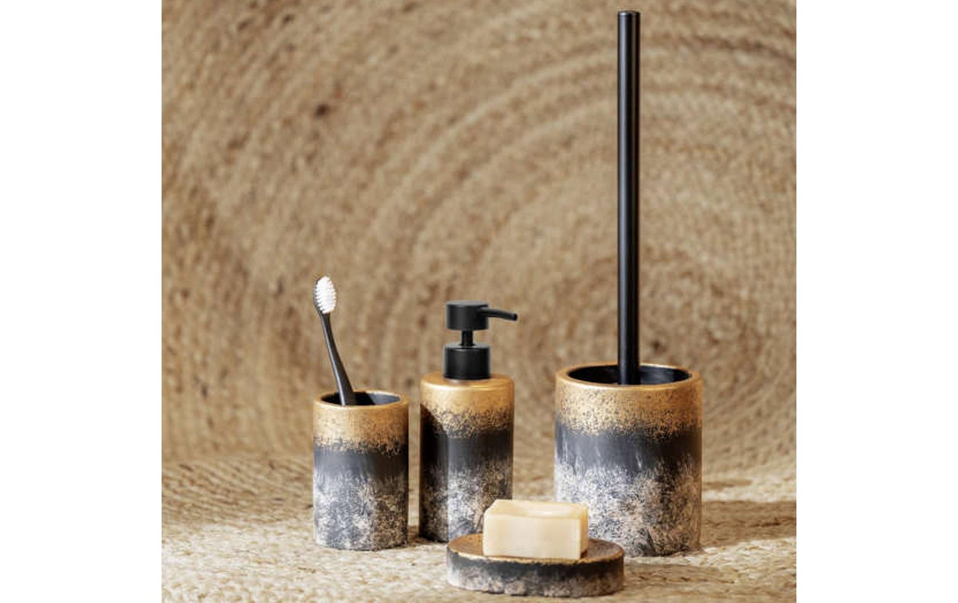 Wenko Seifenschale Lacona – 12×2,6×8,3 cm, Beton, Schwarz/Gold (oval)