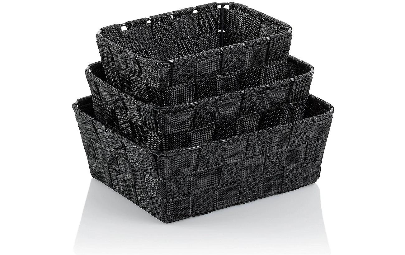 Kela Aufbewahrungsbox (Bad) Alvaro – Kunststoff (Polypropylen), 22×9 cm, 20×9 cm, 24×9 cm, Schwarz, 3er-Set