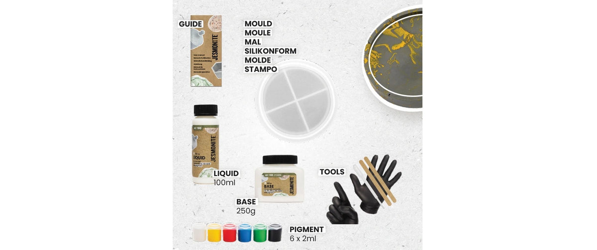 Jesmonite Modelliermasse-Set – Schale, rund – Ø 10 cm × 1,5 cm – lufthärtend – Weiss