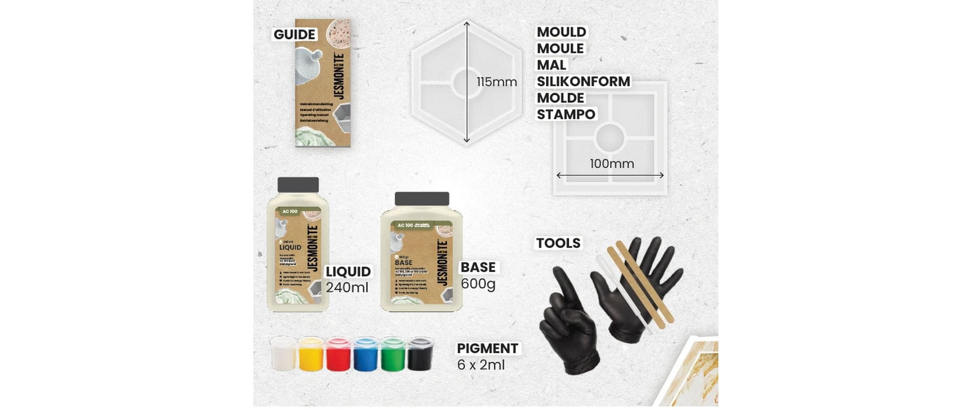 Jesmonite Modellier-Set Schale/Tablet – 100 × 100 mm, 115 × 100 × 15 mm