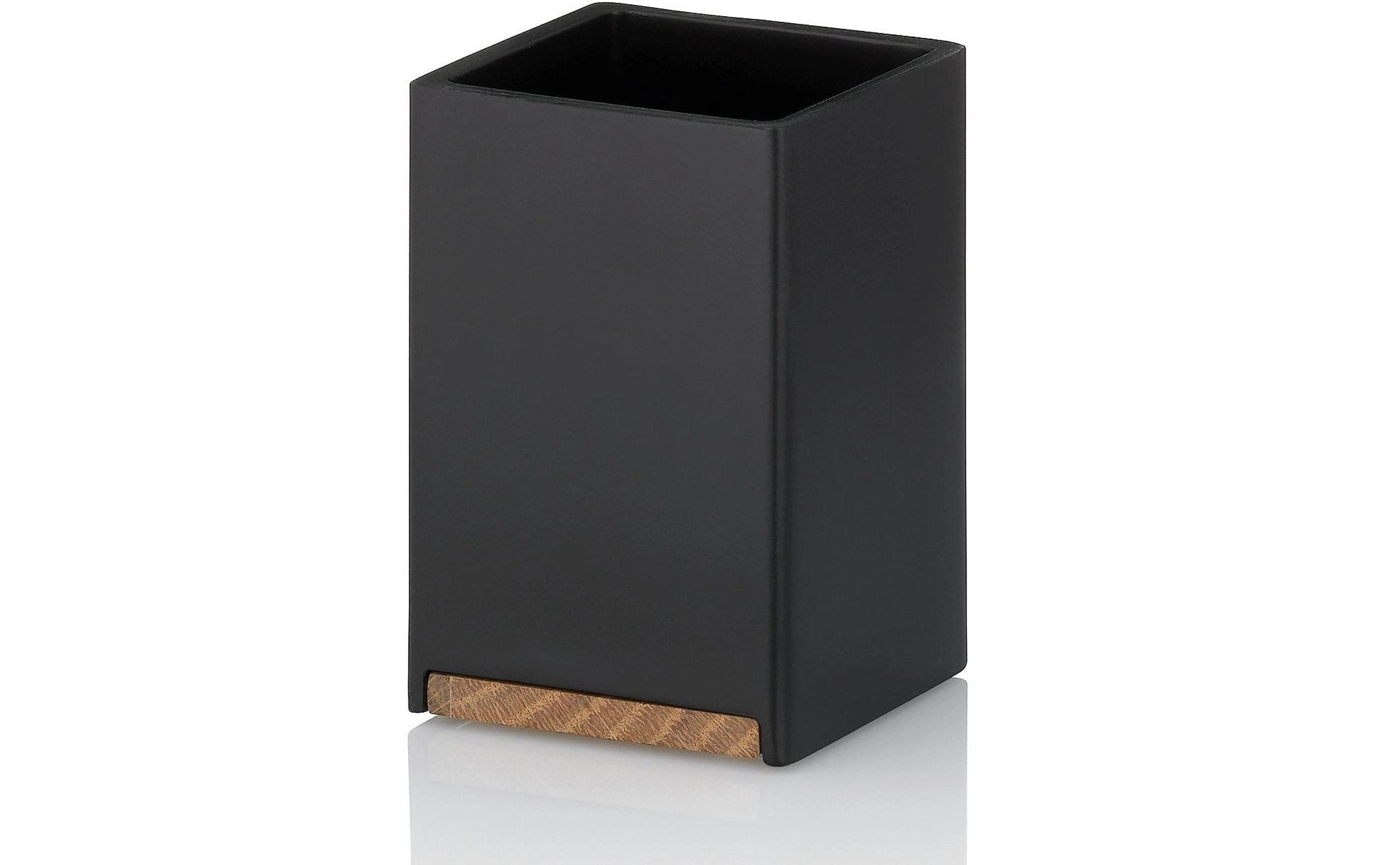 Kela Zahnputzbecher Cube – 7×7×11 cm, Polyresin/Eiche, freistehend, Schwarz matt