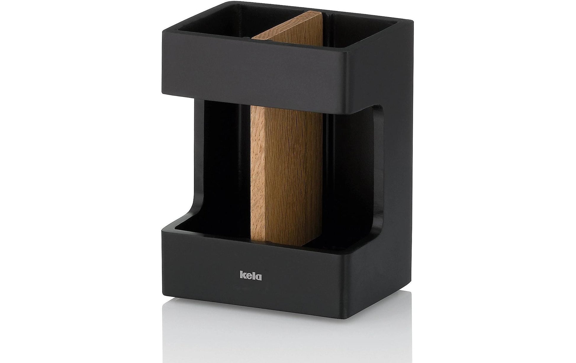 Kela Zahnbürstenhalter – Polyresin/Eiche, 6,5×8,5×11,5 cm, Schwarz
