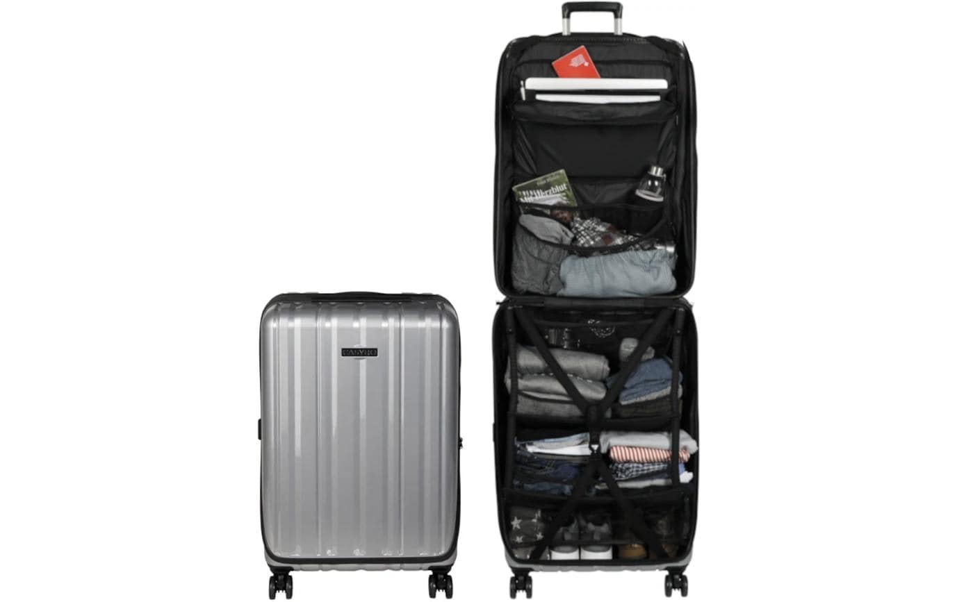 Casyro Trolley – 80 l, Hartschale PC, 4 Rollen, mit TSA, Grau, 44 × 27 × 70 cm
