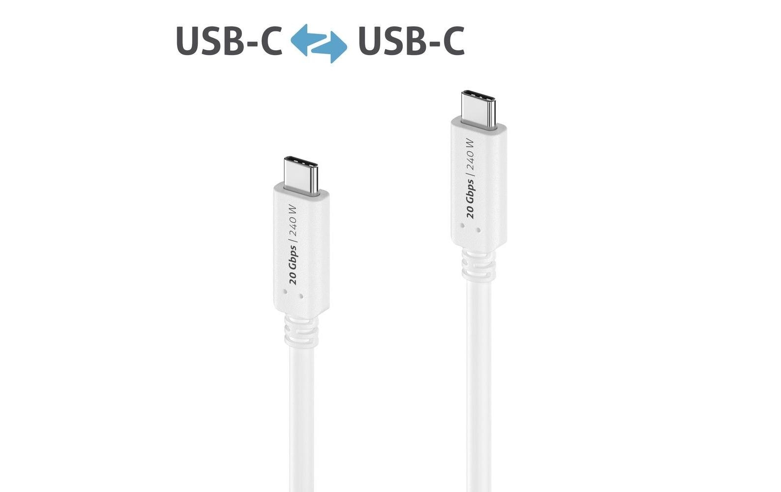 PureLink USB-C auf USB-C Kabel – USB4 20 Gbit/s – 1 m – PD 240 W – Goldstecker, PVC-Mantel – Weiss
