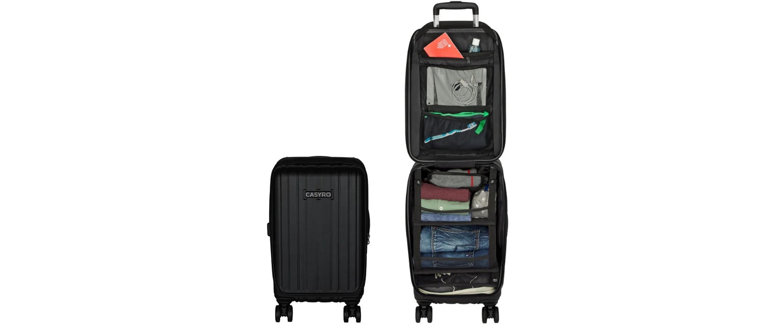 Casyro Stand-Up S – Trolley Hartschale, 45 l, Handgepäck geeignet, 4 Rollen, TSA-Schloss, PC, Schwarz, 34 × 55