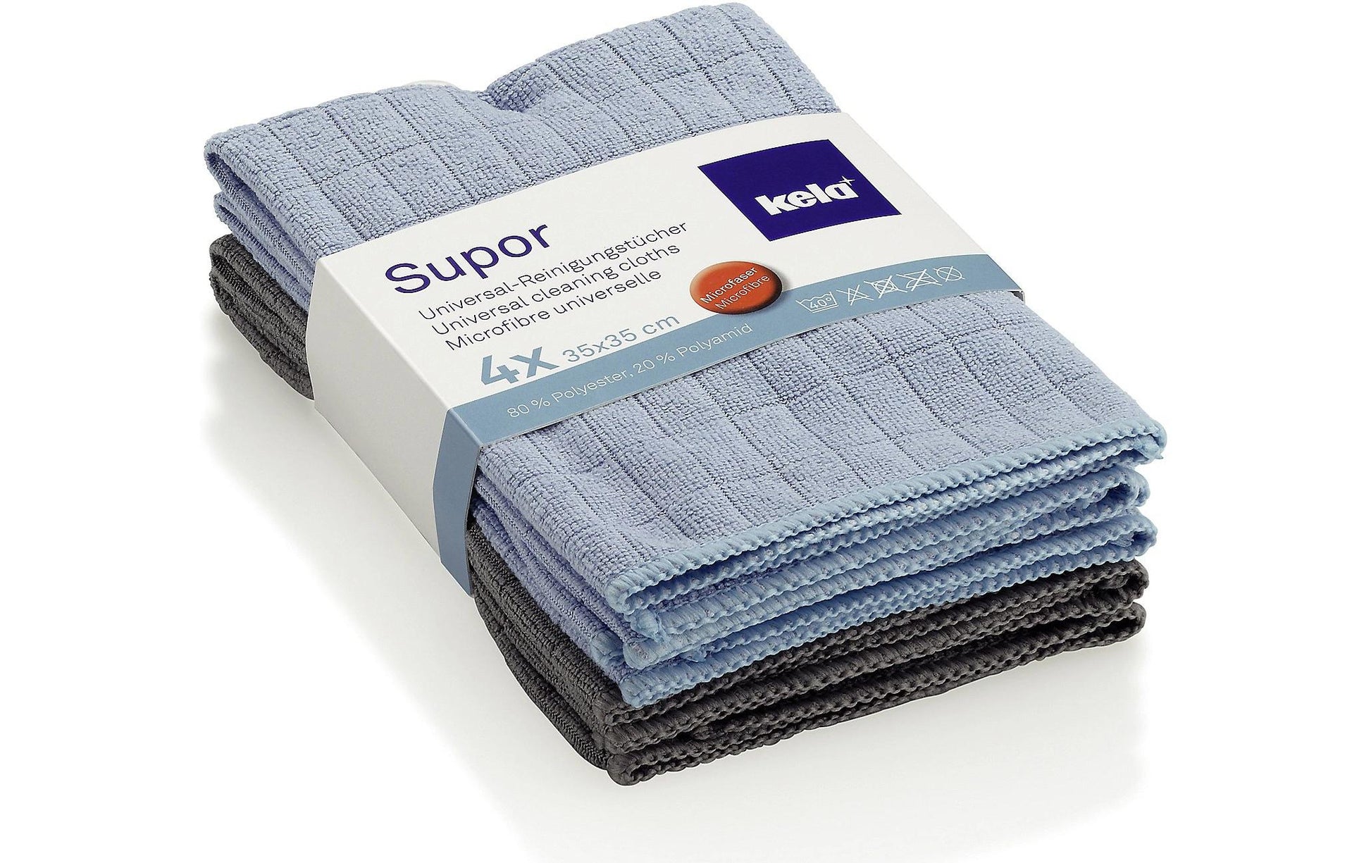 Kela Mikrofasertuch Supor – Grau – 35 × 35 cm – Polyester – 4er-Set