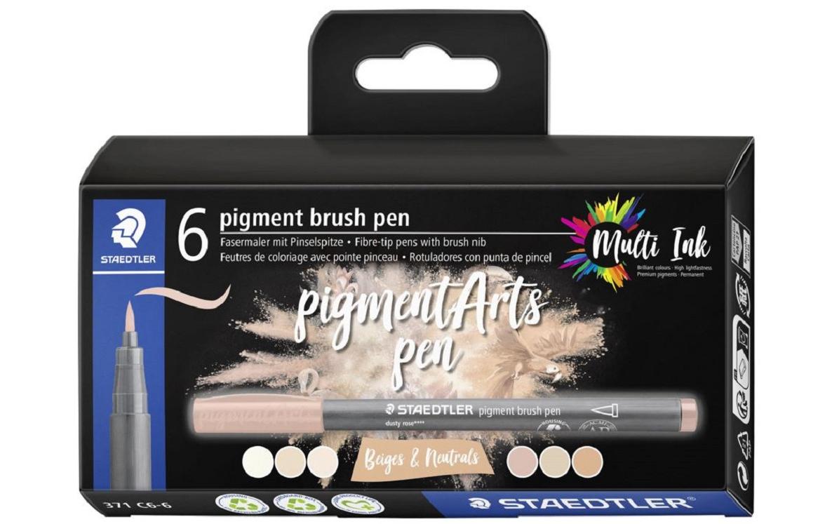 Staedtler Pigment Brush Pen – Pinselspitze, wasserfest, 6 Farben