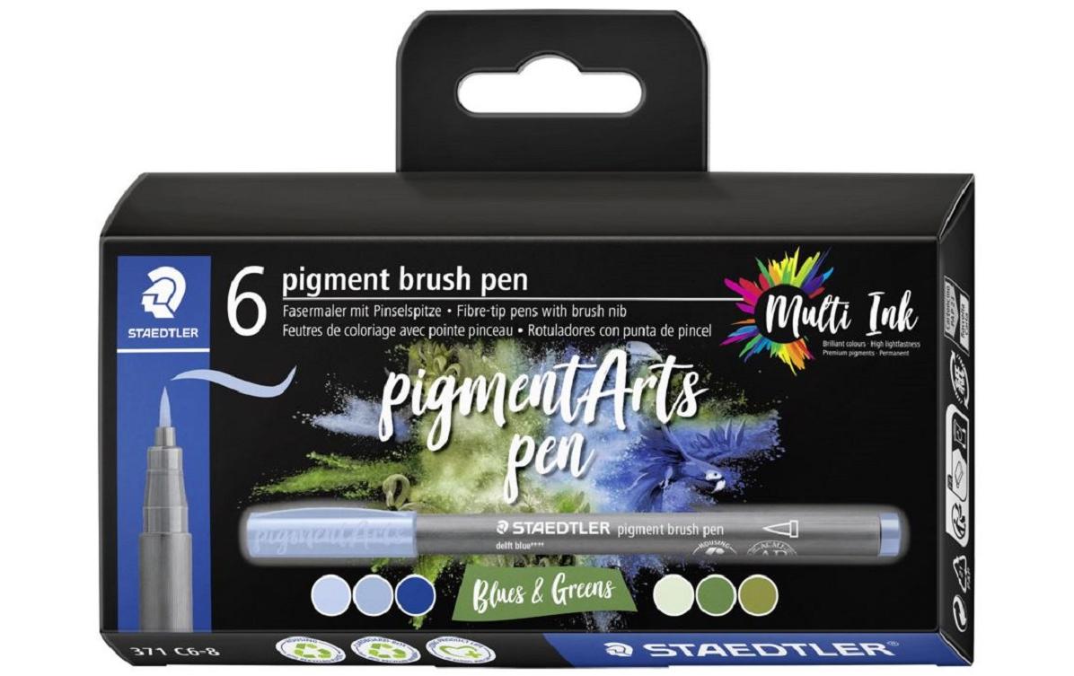 Staedtler Pigment Brush Pen – Pinselspitze, wasserbasiert, wasserfest, 6 Farben