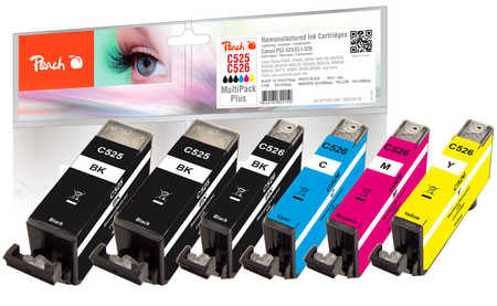 Peach Tintenpatronen-Multipack PGI-525/CLI-526, kompatibel – für Canon Pixma IP 4850, IP 4950, IX 6500 Serie
