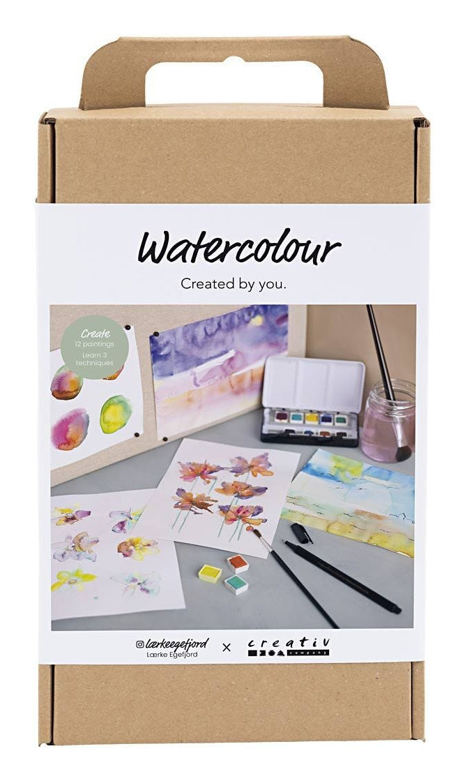 Creativ Company Wasserfarben-Bastelset – mit Wasserfarbenpalette, Pinsel und Aquarellpapier – Mehrfarbig