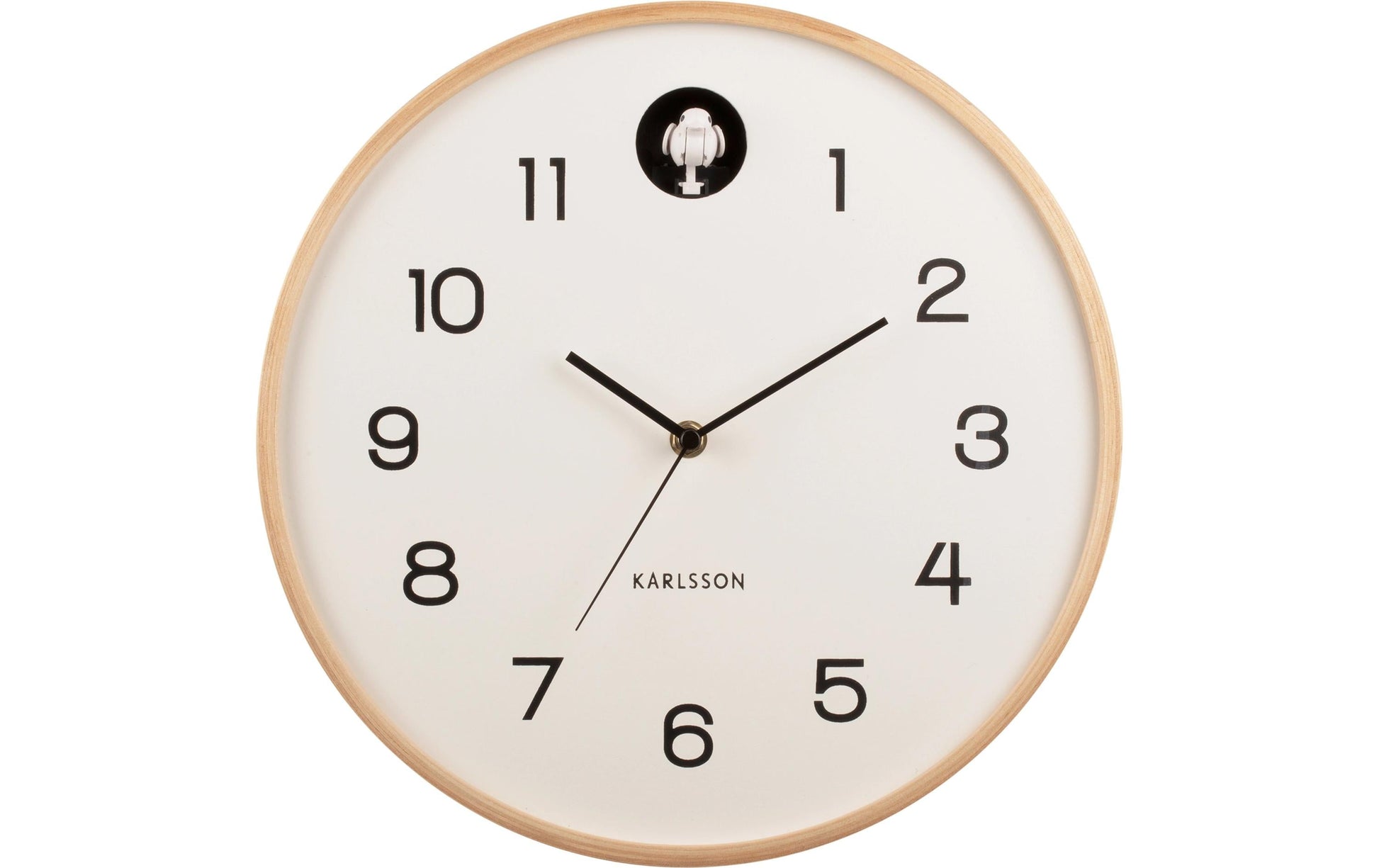 Karlsson Wanduhr Natural Cuckoo – Ø 31,5 cm, weiss, Birke