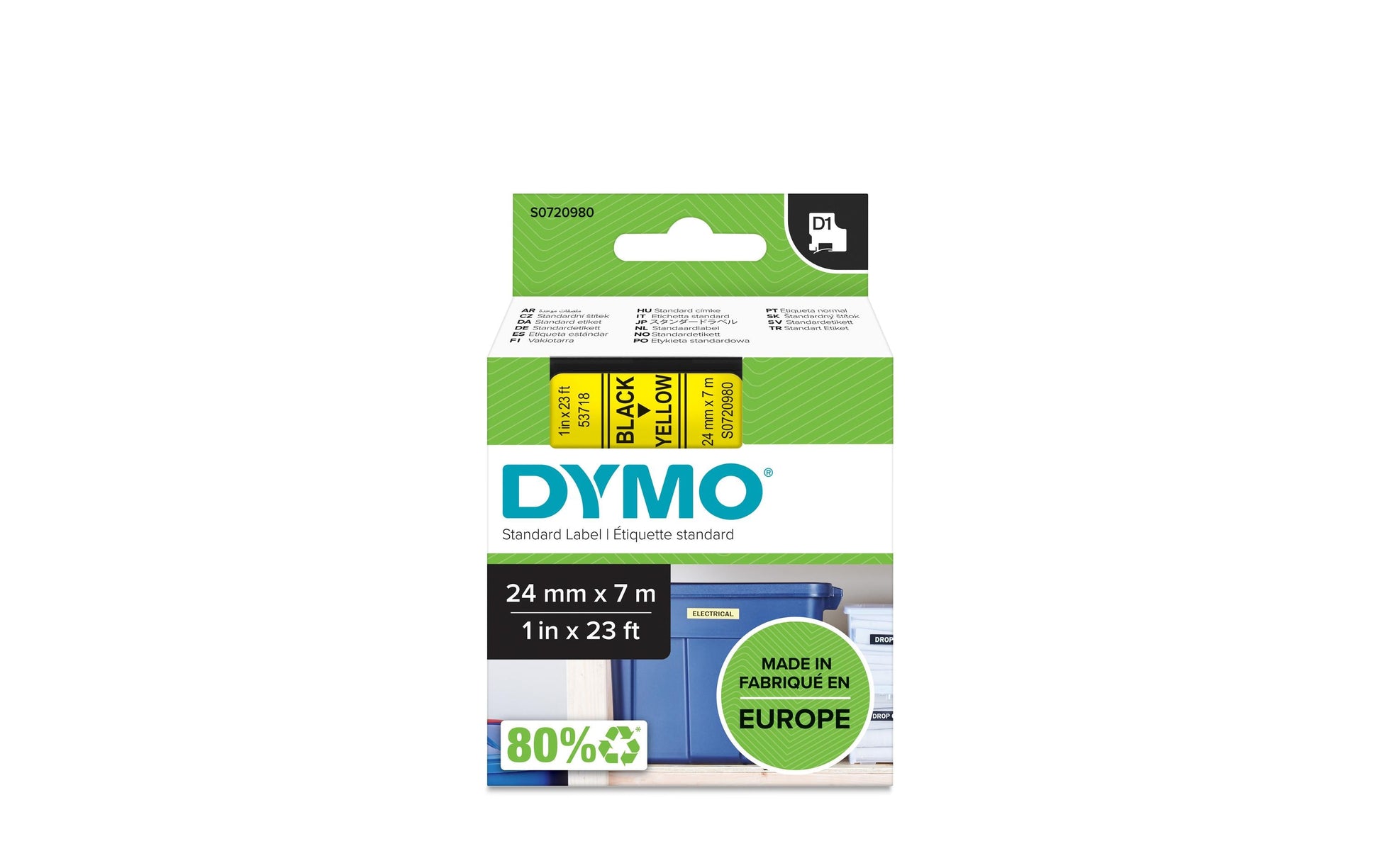 DYMO D1 Schriftband – Schwarz auf Gelb – 24 mm × 7 m, Polyester – für DYMO LabelManager, LabelWriter