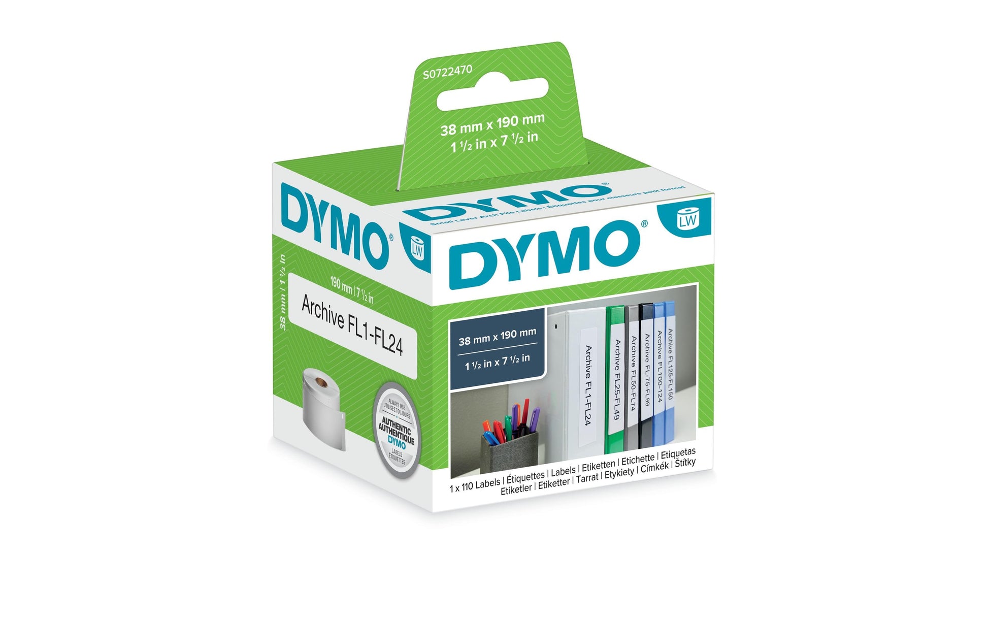 DYMO Etiketten (Rolle) 190 × 38 mm – weiss – Thermodirekt – 110 Etiketten/Rolle – für LabelWriter