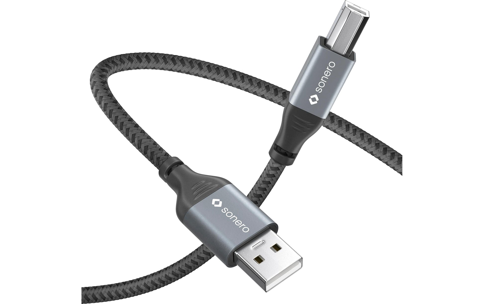 Sonero – USB-A auf USB-B Kabel – USB 2.0 (480 Mbit/s) – 1,5 m – Geflochten – Schwarz/Grau