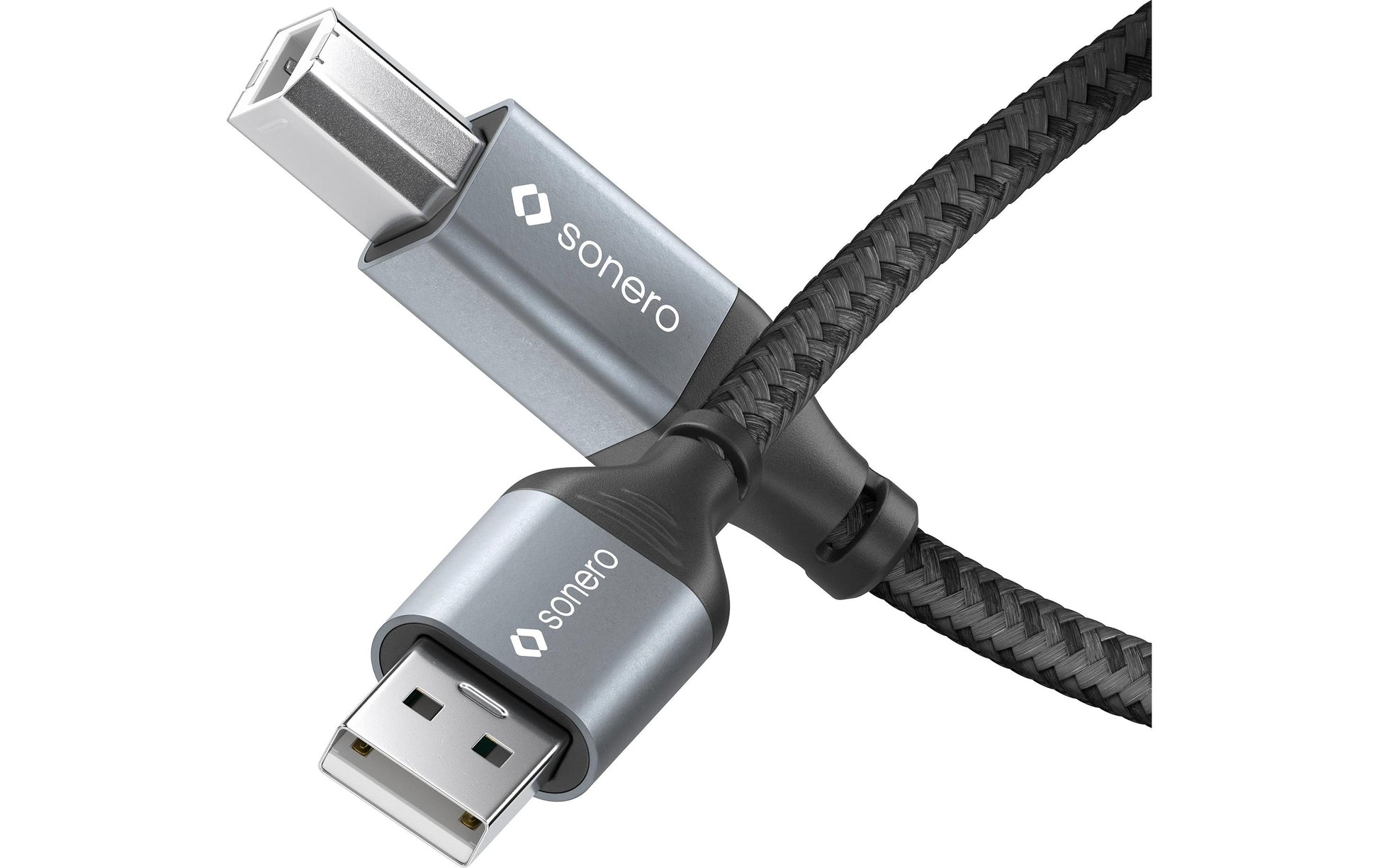 Sonero – USB-Kabel USB-A auf USB-B – USB 2.0 (480 Mbit/s) – 1 m – Geflochten – Schwarz/Grau