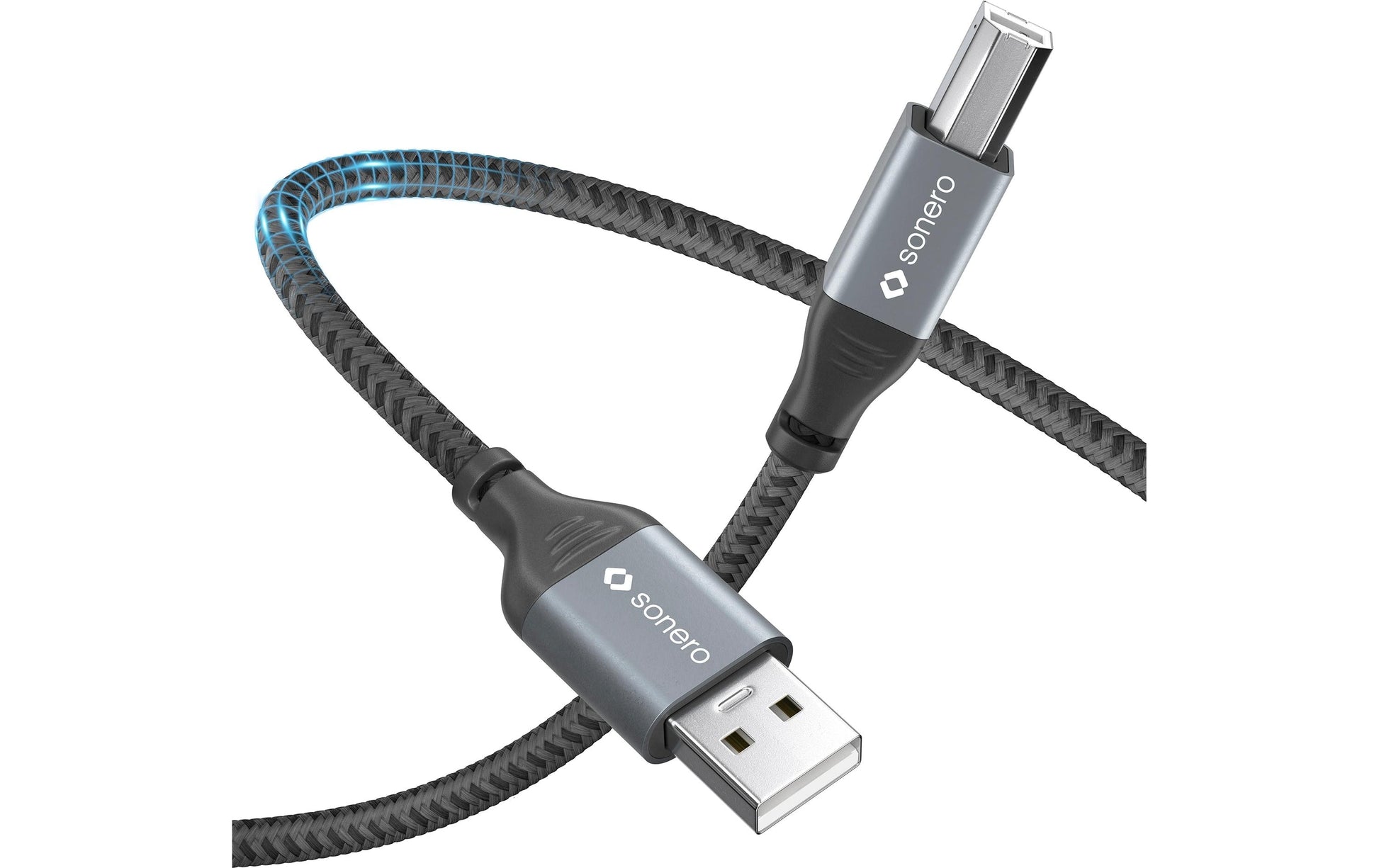 Sonero – USB-Kabel USB-A auf USB-B – USB 2.0 (480 Mbit/s) – 1 m – Geflochten – Schwarz/Grau