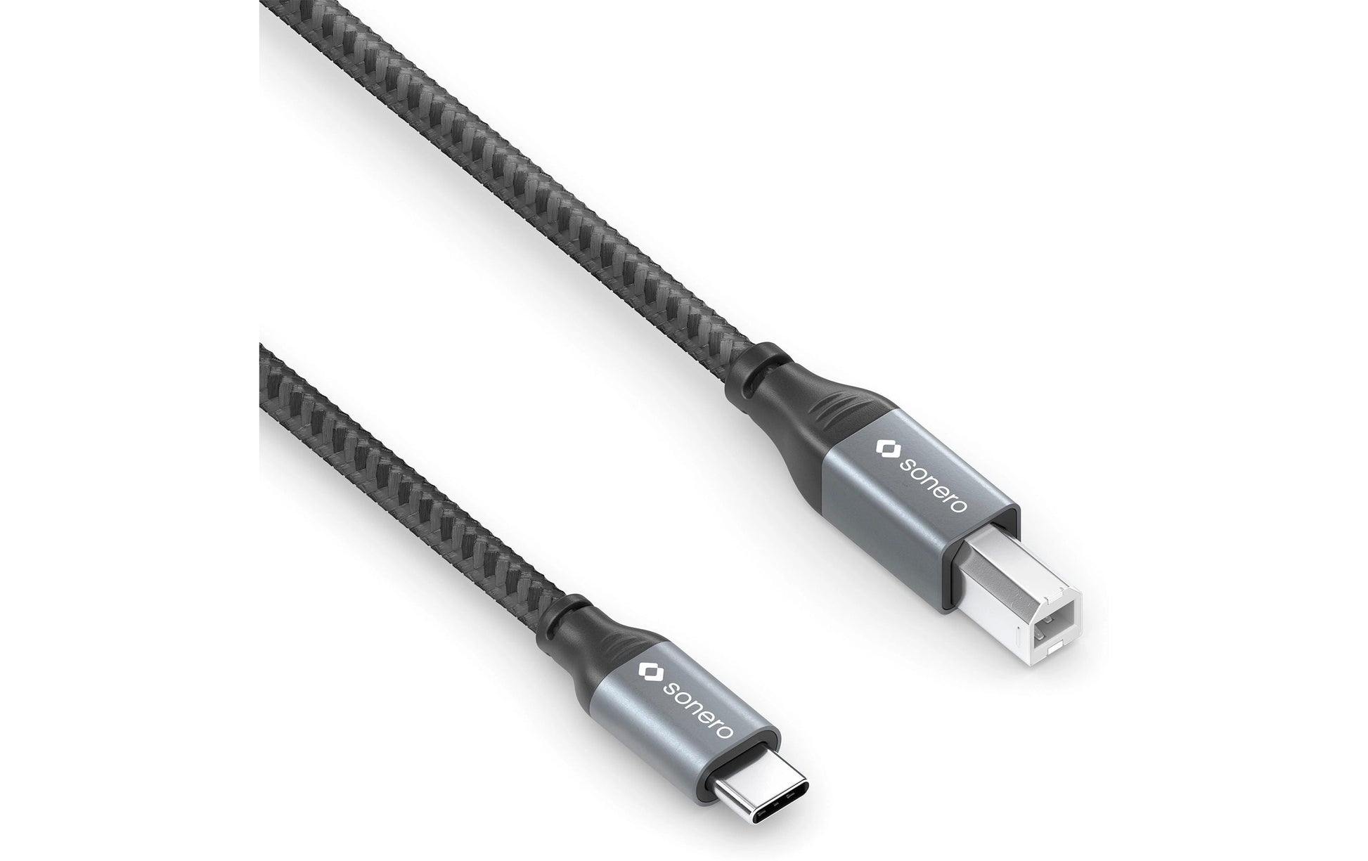 Sonero – USB-C auf USB-B Kabel – USB 2.0 (480 Mbit/s) – 1 m – Geflochten – Schwarz/Grau