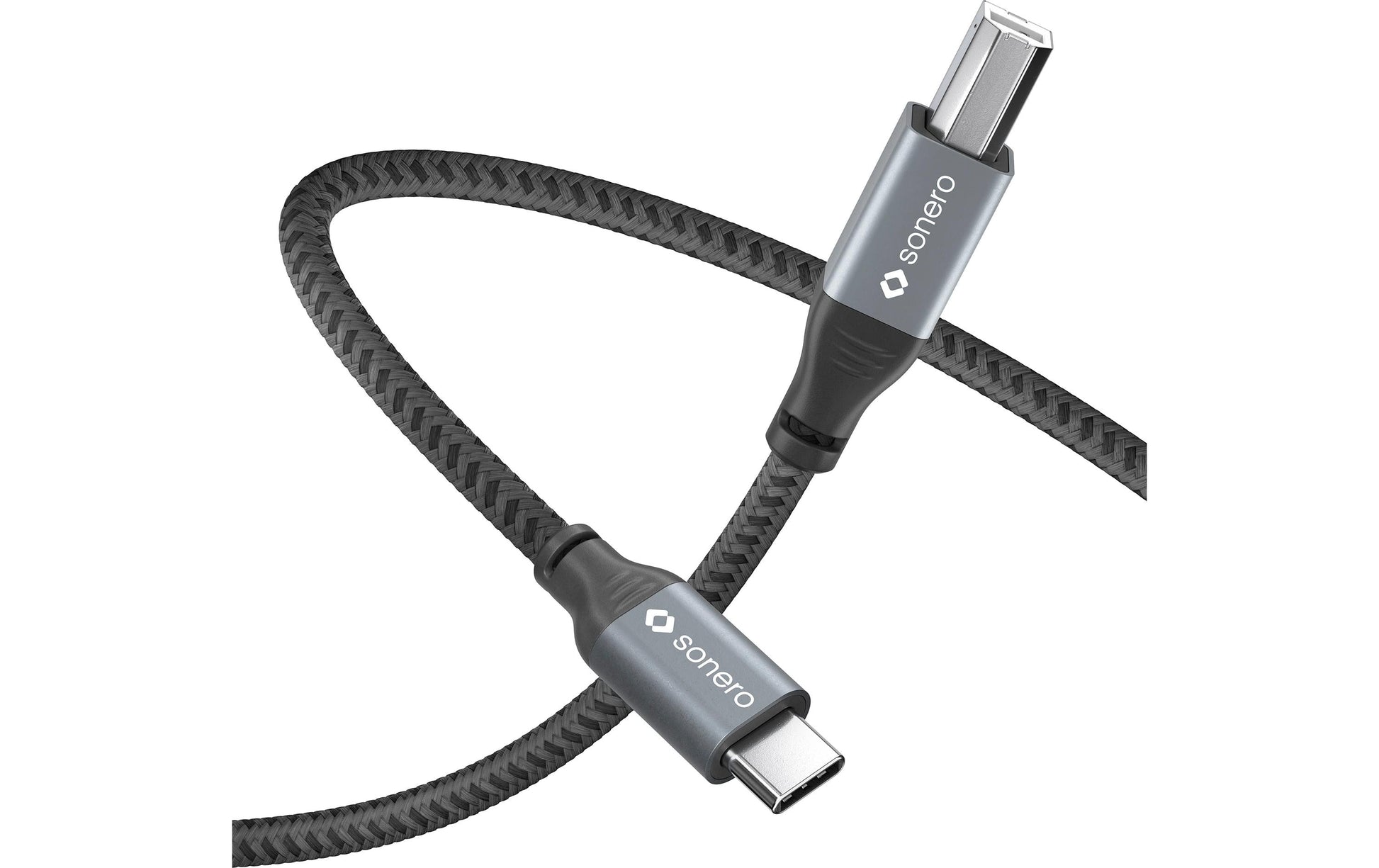 Sonero – USB-C auf USB-B Kabel – USB 2.0 (480 Mbit/s) – 2 m – Geflochten, Nylonmantel – Schwarz/Grau