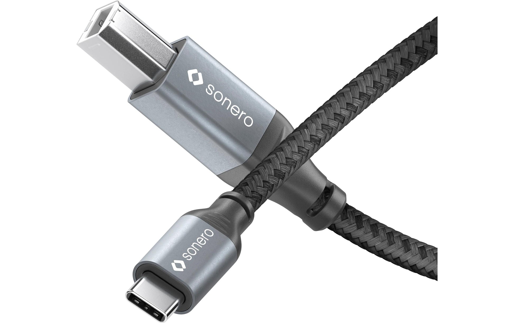 Sonero – USB-C auf USB-B Kabel – USB 2.0 (480 Mbit/s) – 1 m – Geflochten – Schwarz/Grau