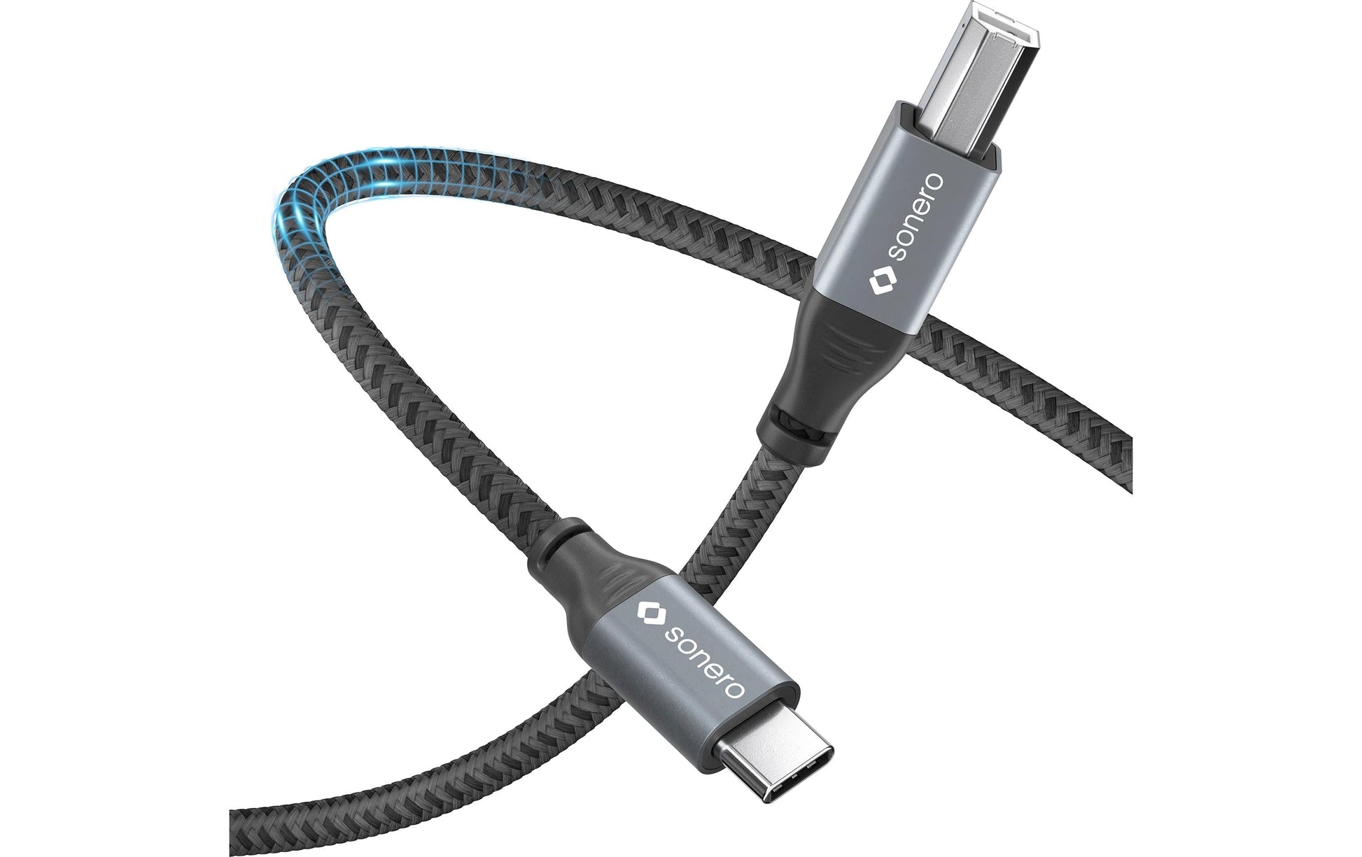 Sonero – USB-C auf USB-B Kabel – USB 2.0 (480 Mbit/s) – 1 m – Geflochten – Schwarz/Grau