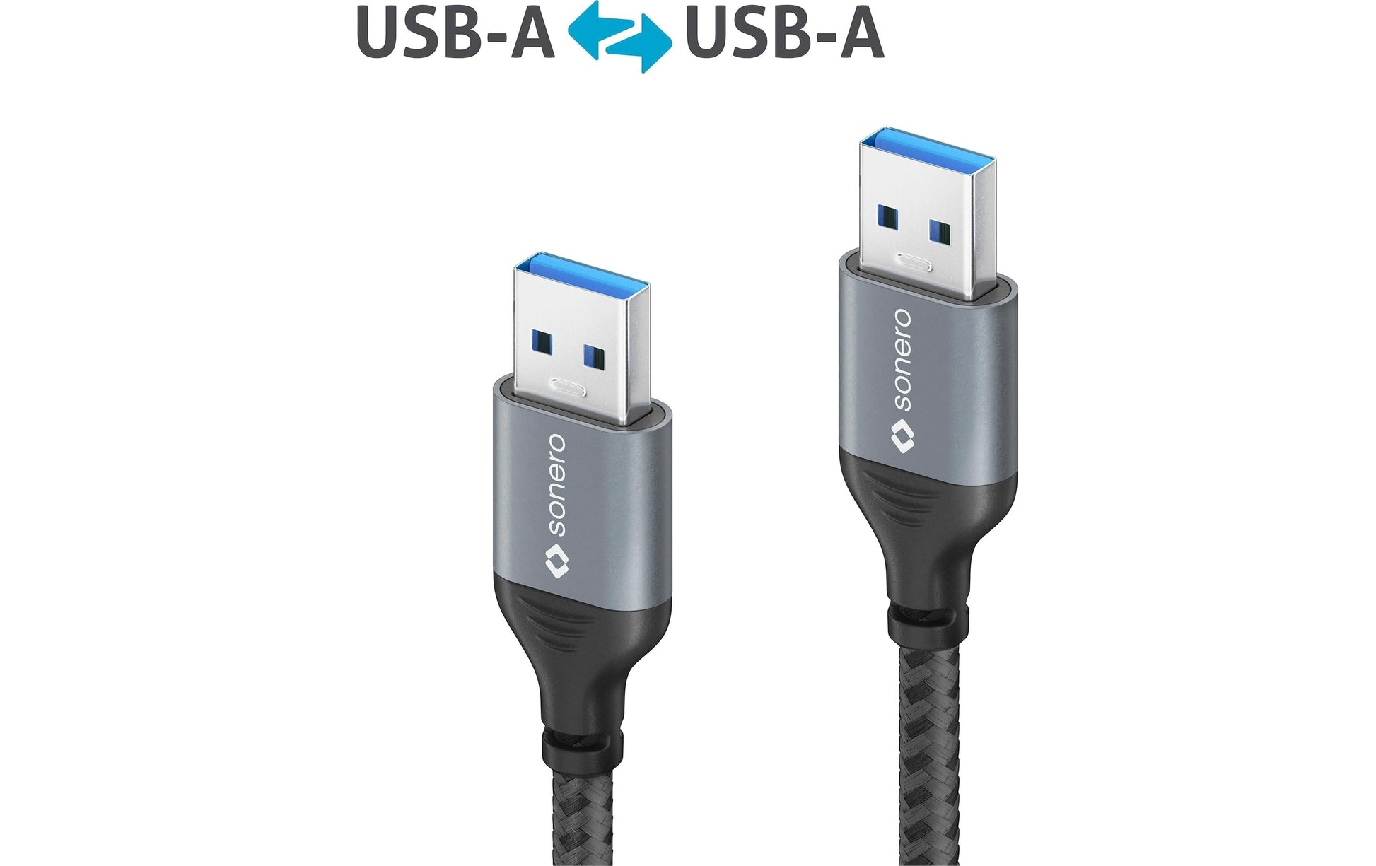Sonero – USB-A auf USB-A Kabel – USB 3.2 Gen 1 (5 Gbit/s) – 1 m – Geflochten – Schwarz/Grau