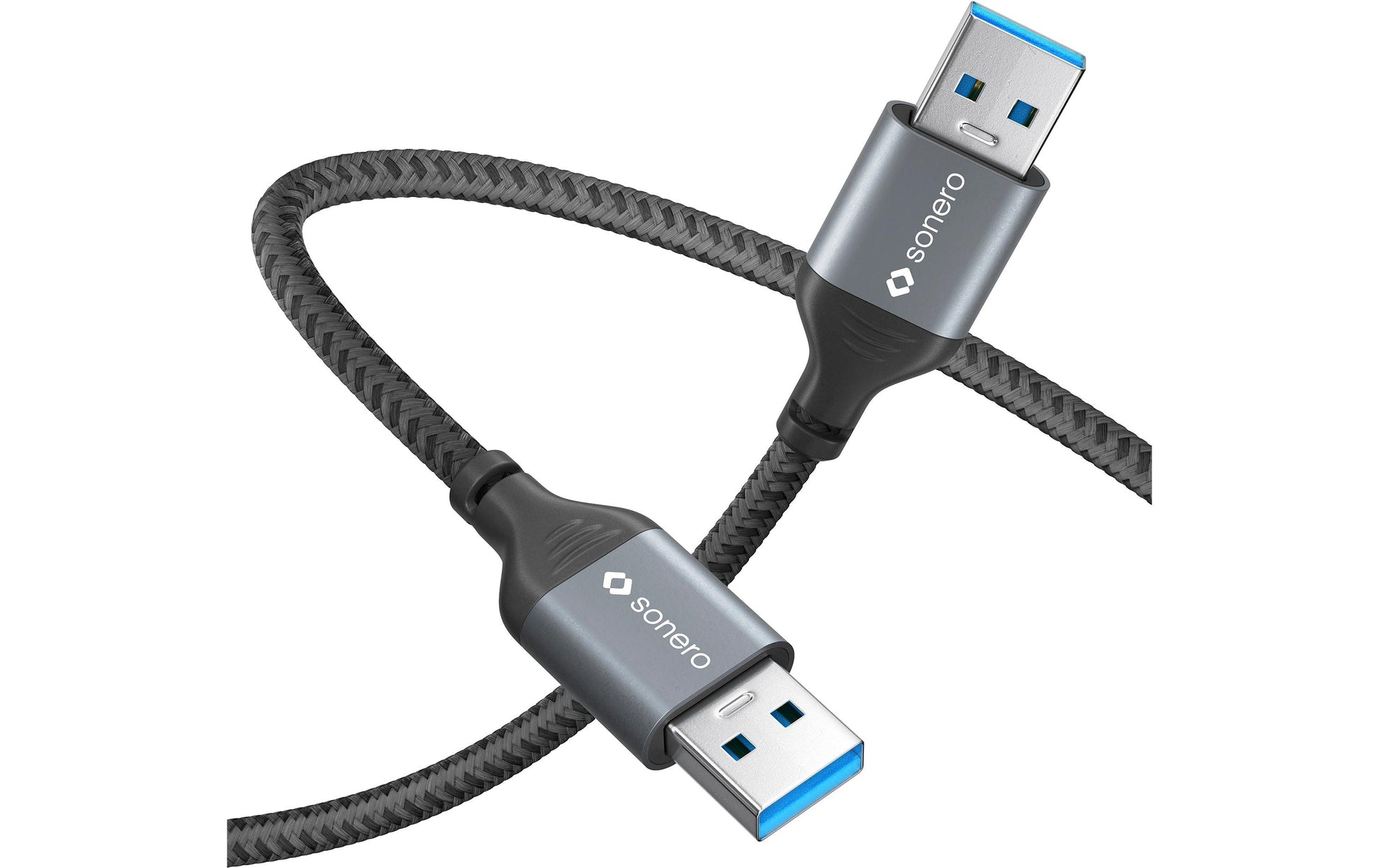 Sonero – USB-A auf USB-A Kabel – USB 3.2 Gen 1 (5 Gbit/s) – 2 m – Geflochten, Nylonmantel – Schwarz/Grau
