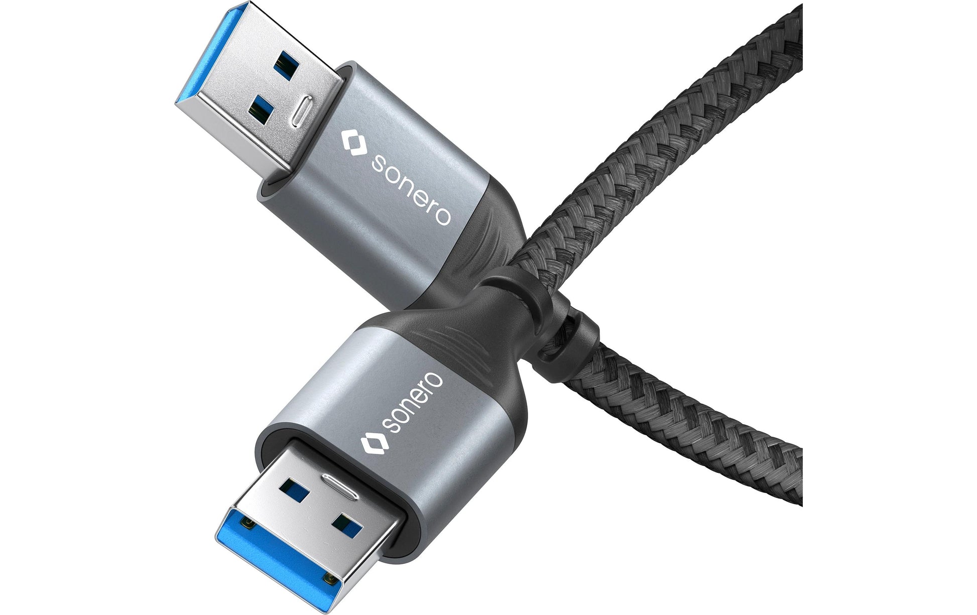Sonero – USB-A auf USB-A Kabel – USB 3.2 Gen 1 (5 Gbit/s) – 1 m – Geflochten – Schwarz/Grau