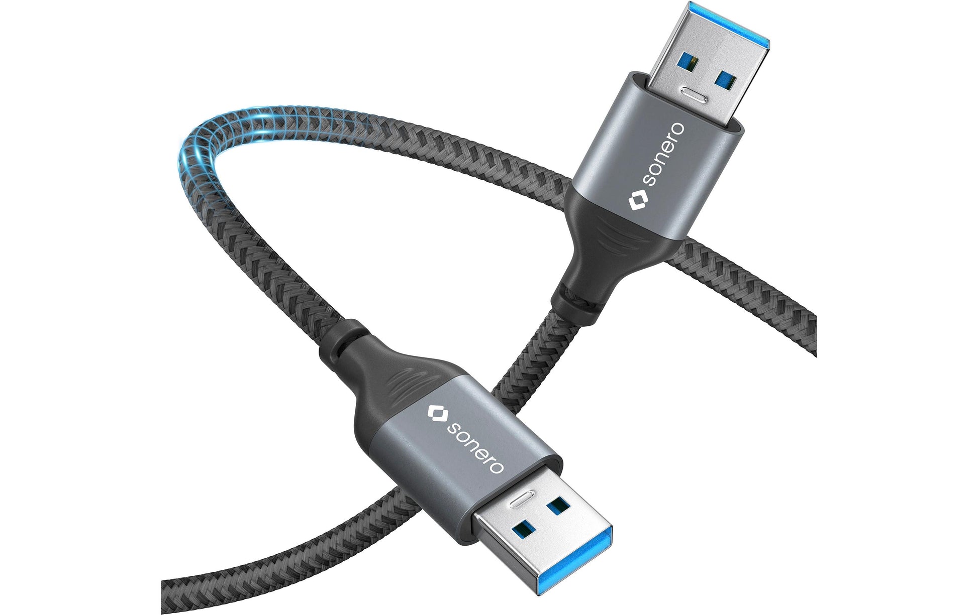 Sonero – USB-A auf USB-A Kabel – USB 3.2 Gen 1 (5 Gbit/s) – 1 m – Geflochten – Schwarz/Grau