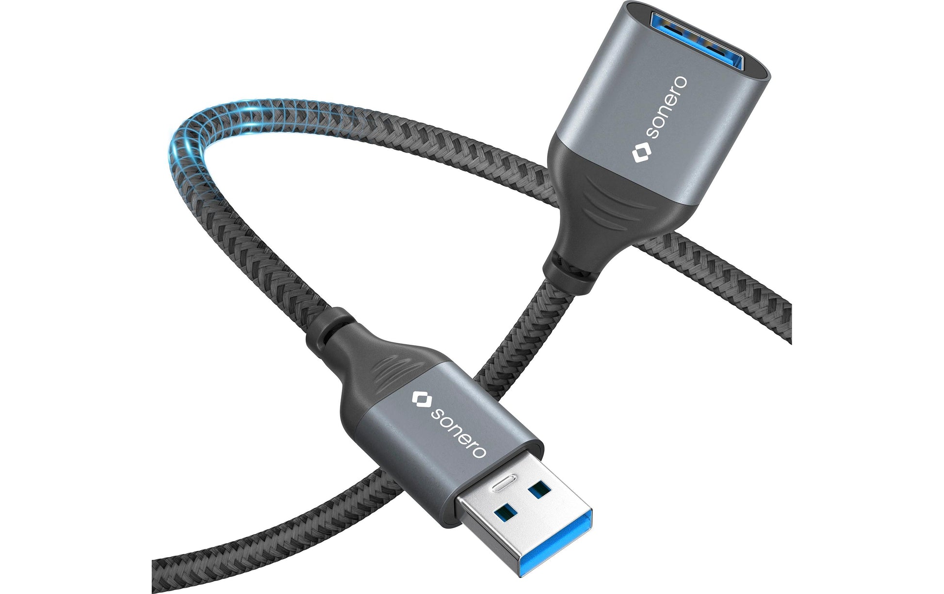 Sonero – USB-A Verlängerungskabel (Stecker auf Buchse) – USB 3.2 Gen 1 (5 Gbit/s) – 2 m – Schwarz/Grau