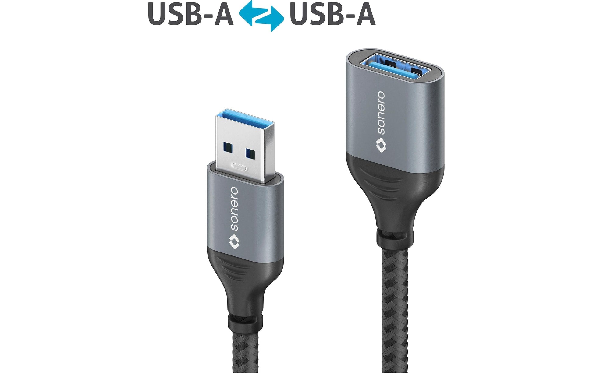 Sonero – USB-A Verlängerungskabel (Stecker auf Buchse) – USB 3.2 Gen 1 (5 Gbit/s) – 0,5 m – Geflochten
