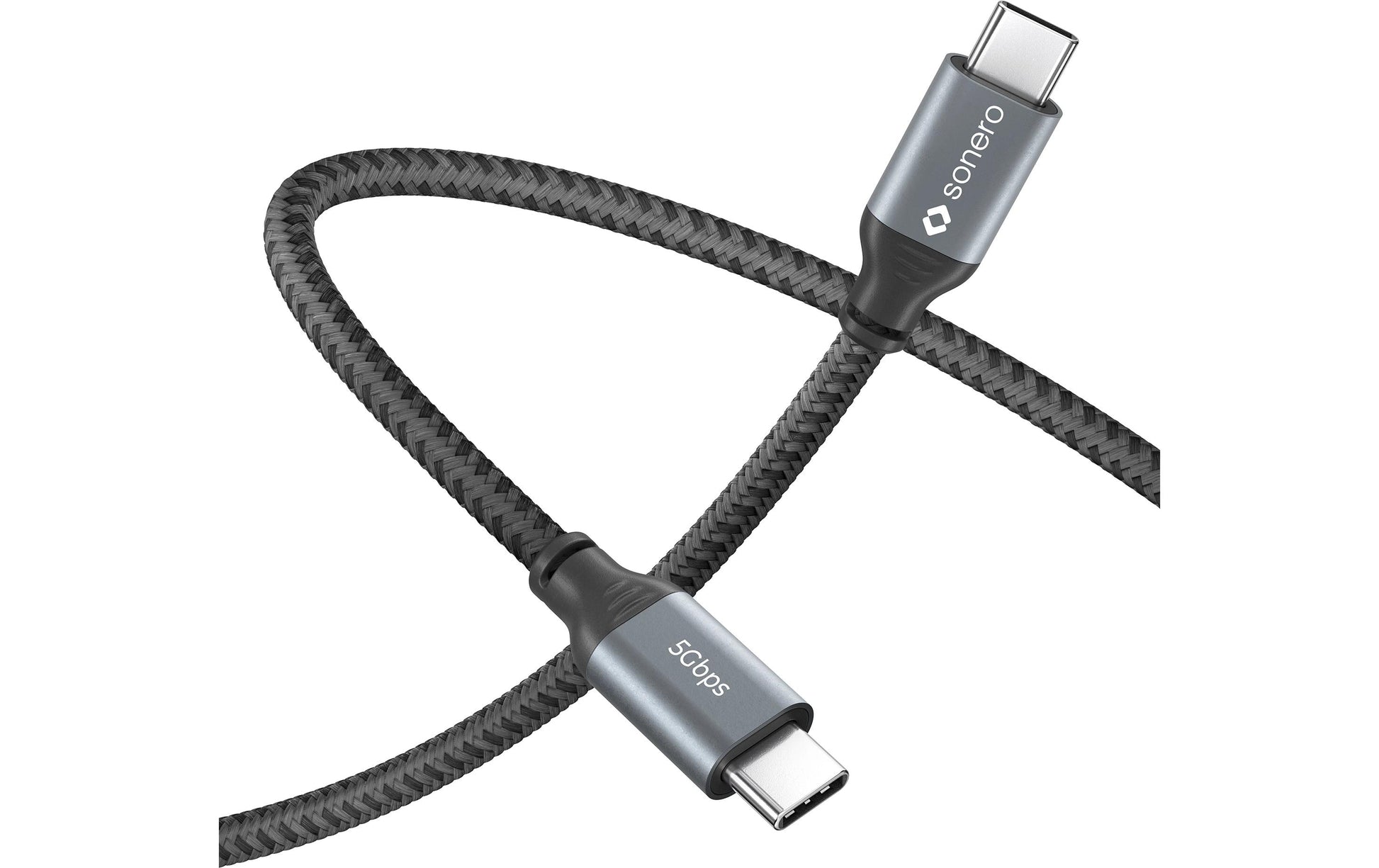 Sonero – USB-C auf USB-C Kabel – USB 3.2 Gen 1 (5 Gbit/s) – 1 m – PD 60 W – Geflochten – Schwarz/Grau