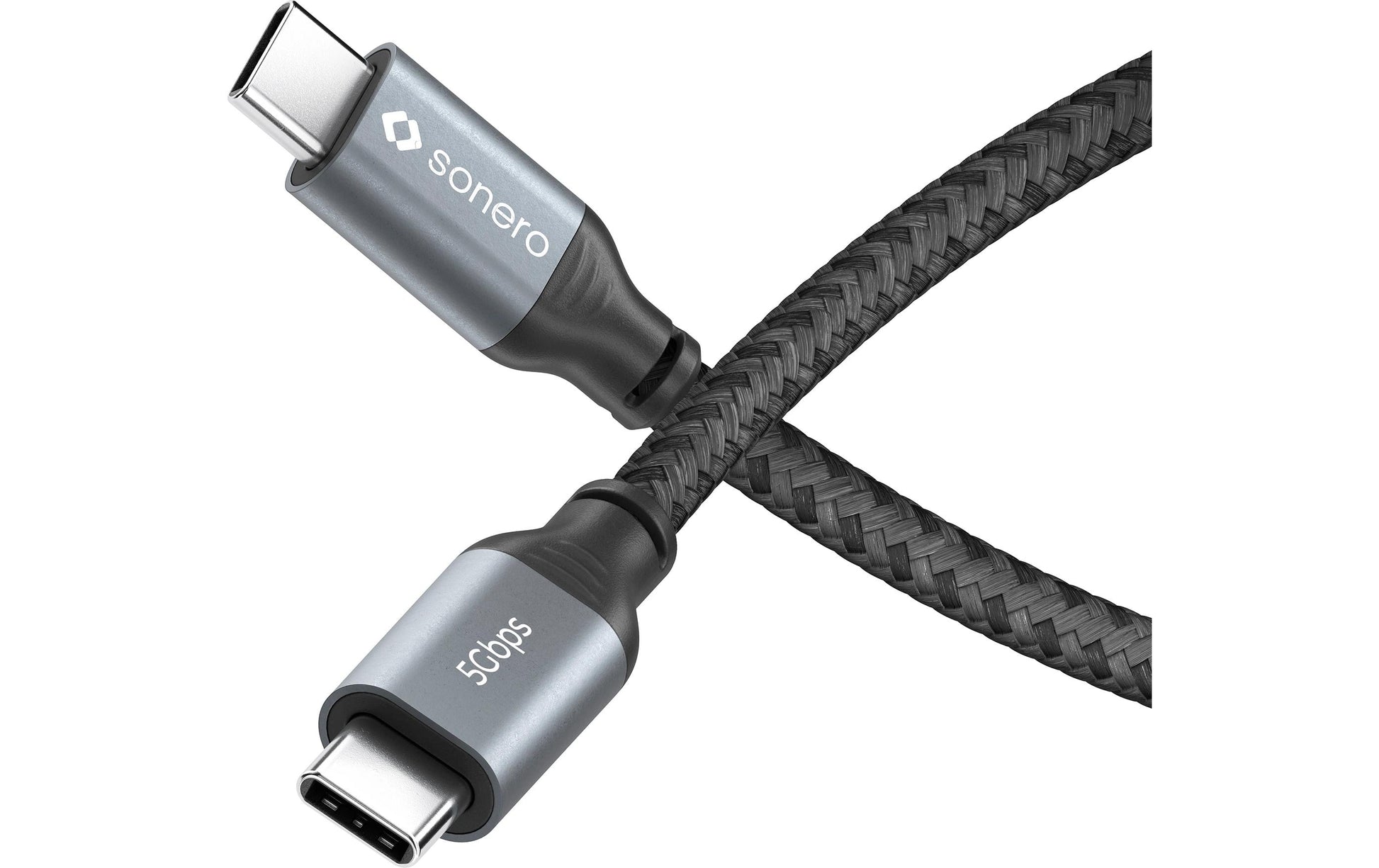 Sonero – USB-C auf USB-C Kabel – USB 3.2 Gen 1 (5 Gbit/s) – 0,5 m – PD 60 W – Geflochten – Schwarz/Grau