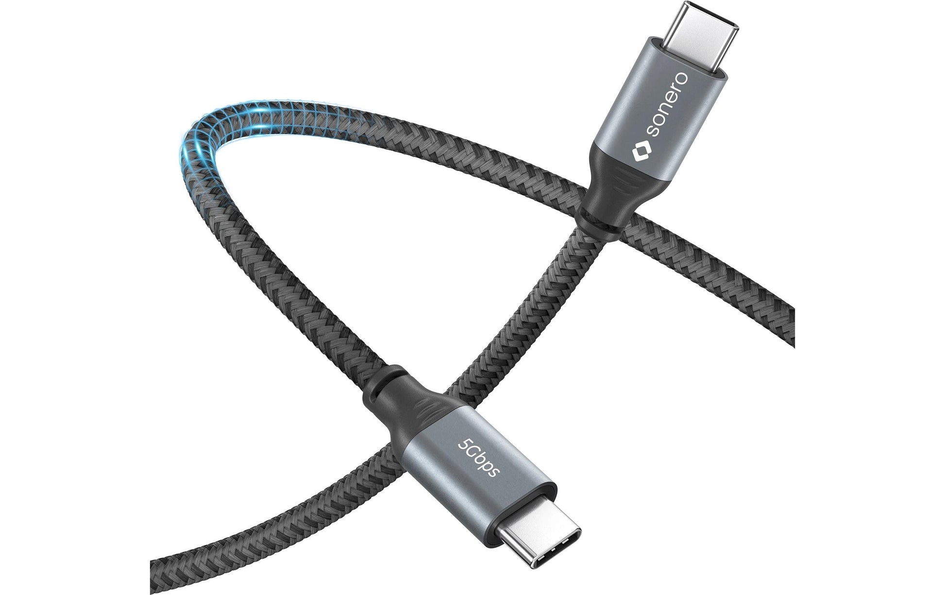 Sonero – USB-C auf USB-C Kabel – USB 3.2 Gen 1 (5 Gbit/s) – 1 m – PD 60 W – Geflochten – Schwarz/Grau