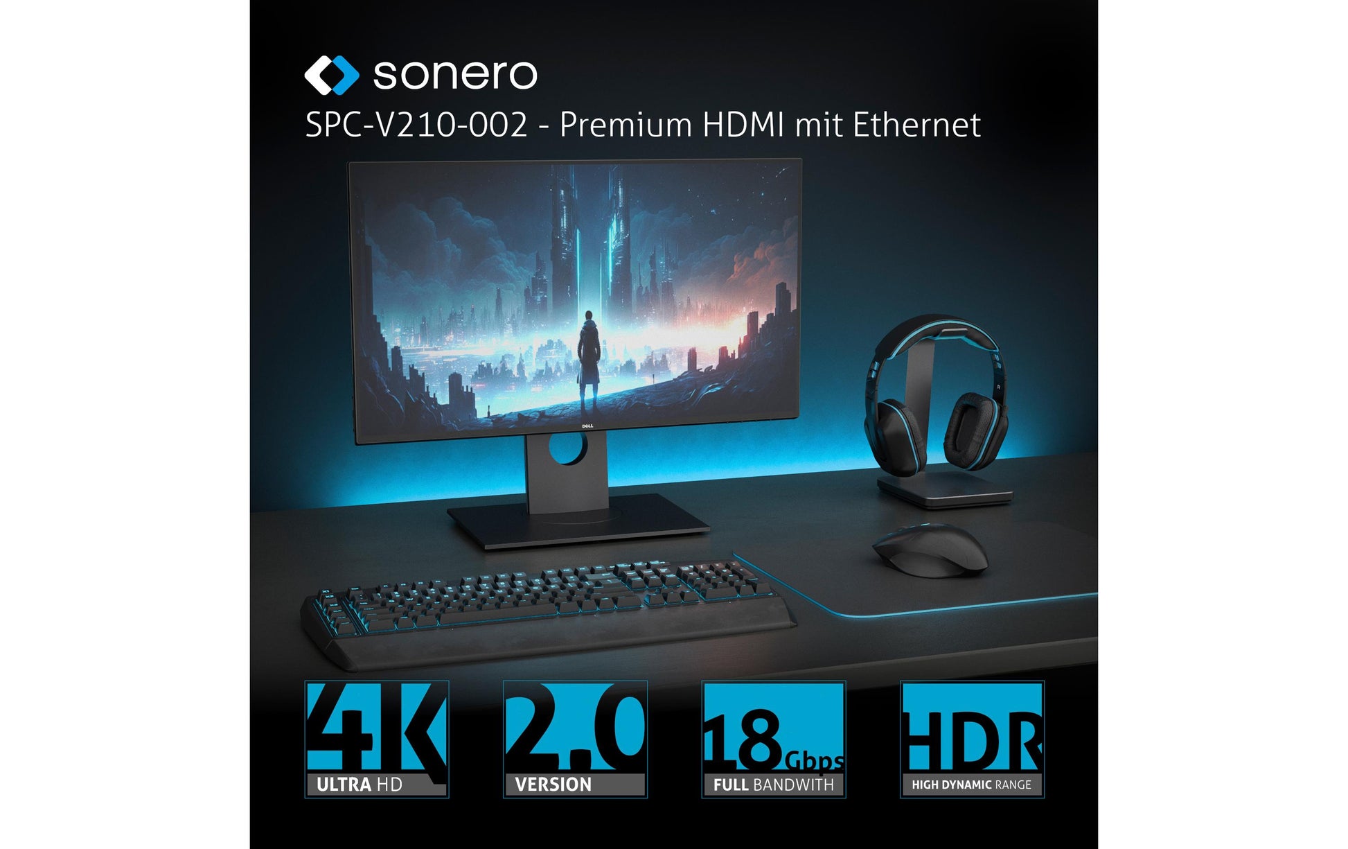 Sonero – USB-C (Stecker) auf HDMI (Buchse) Adapter, HDMI 2.0, 4K@60 Hz, 20 cm