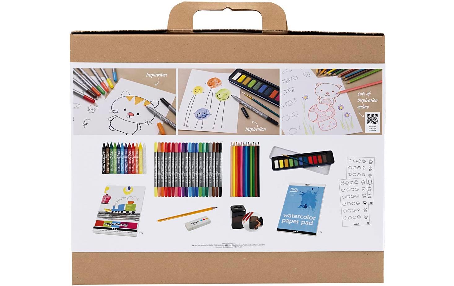Creativ Company Zeichen-Set – 20 Marker, 12 Aquarellfarben, 12 Buntstifte – ab 6 Jahren