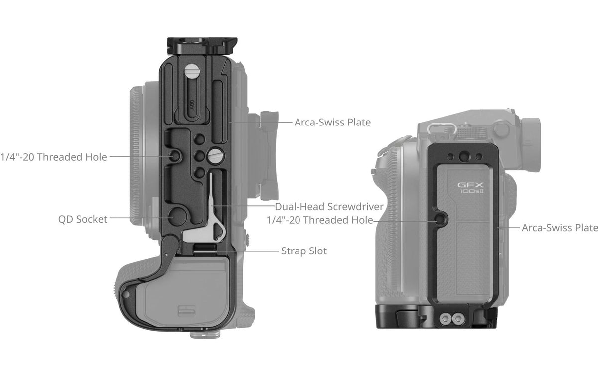 SmallRig 4716 L-Form Montageplatte – für FUJIFILM GFX100S II – 160 × 107,7 × 65,1 mm, 1/4-20", Schwarz