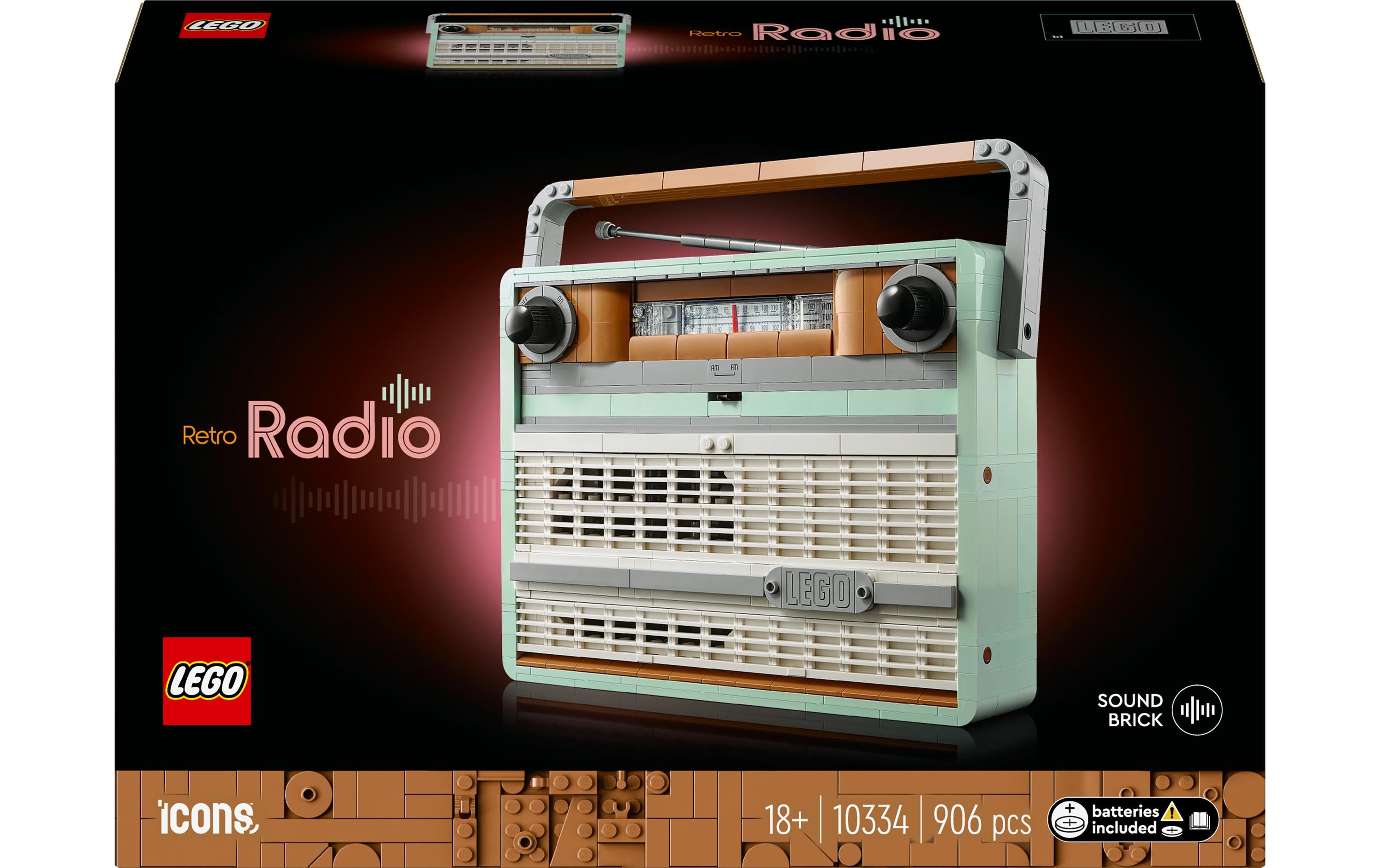LEGO Retro-Kofferradio 3D-Puzzle – Icons – 906 Teile – 23 × 32 × 7 cm – ab 18 J.