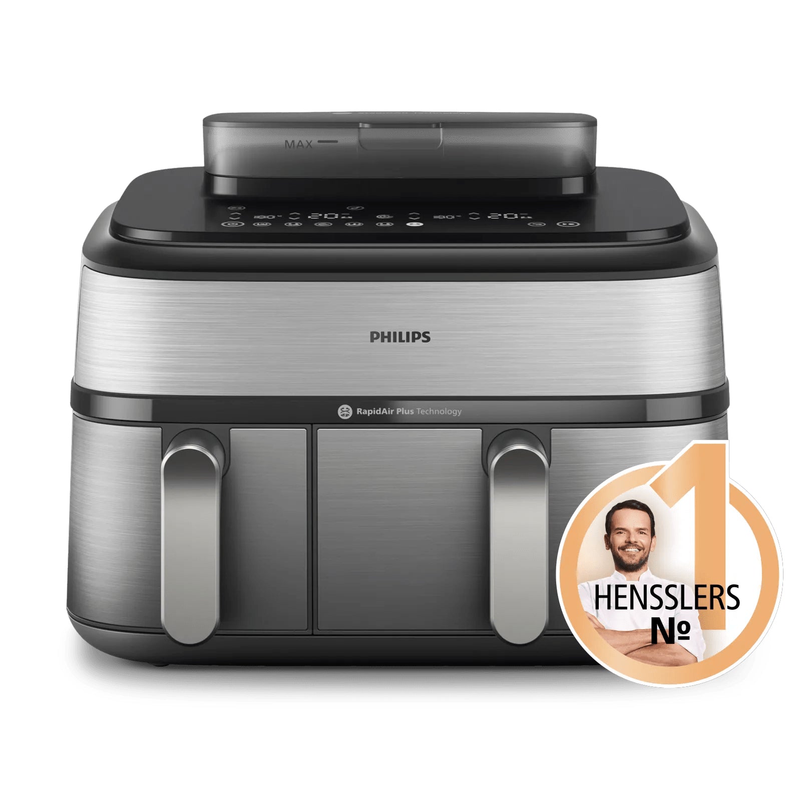 Philips Heissluftfritteuse NA555/00 – 9 l, Doppelkorb & Rapid Air, 2750 W – silber