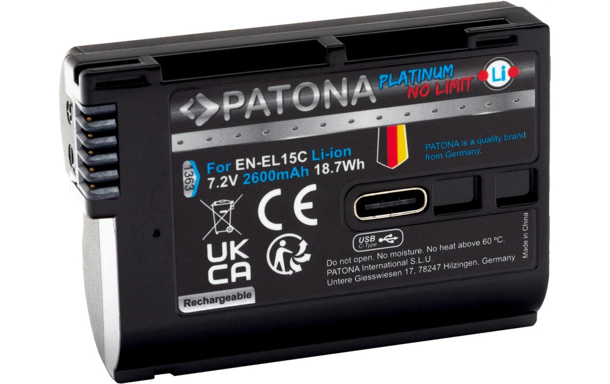 PATONA Platinum EN-EL15C Akku – 2600 mAh, 7,2 V, USB-C – für Nikon V1, D7000, D7100 und andere