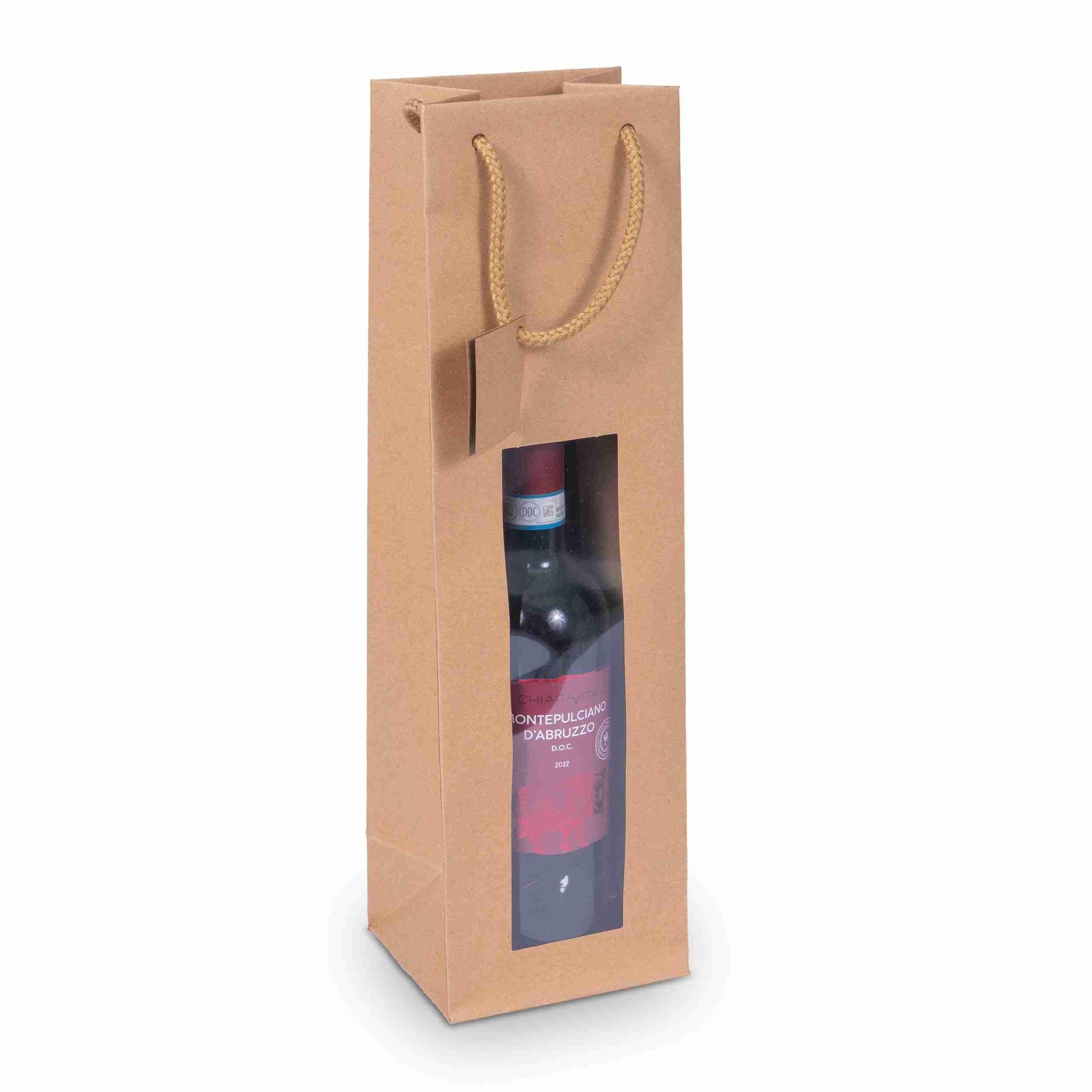 Flaschentüte Papier braun mit Fenster – für 1 Flasche (1,5 l) – 1 Stk., ab 500 Stk.