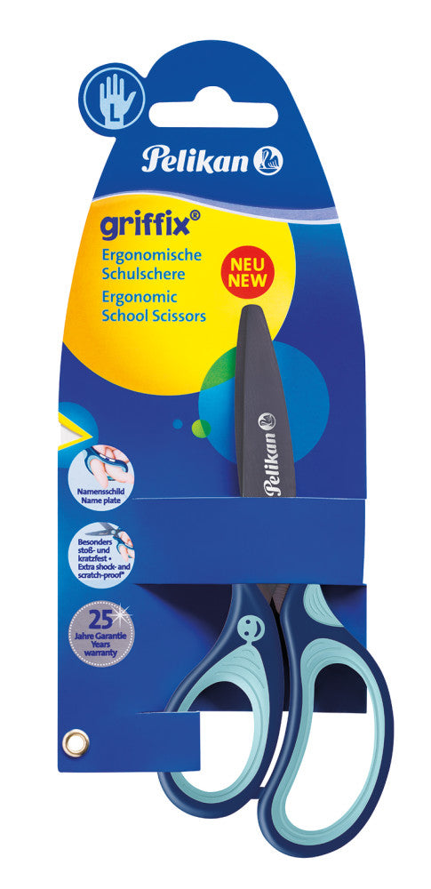Pelikan Griffix Kinderschere, abgerundet, für Linkshänder – Titannitrid-beschichtet, ergonomischer Griff, Blau