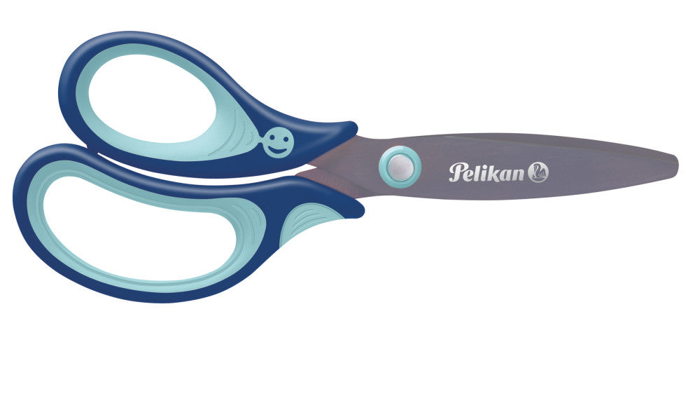 Pelikan Griffix Kinderschere, abgerundet, für Linkshänder – Titannitrid-beschichtet, ergonomischer Griff, Blau
