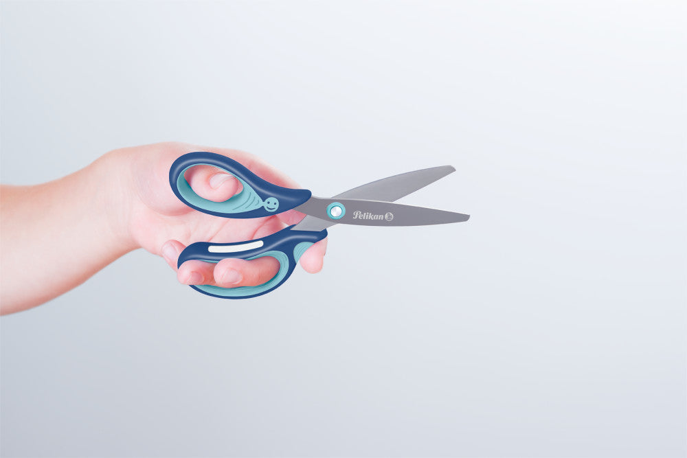 Pelikan Griffix Kinderschere, abgerundet, für Linkshänder – Titannitrid-beschichtet, ergonomischer Griff, Blau