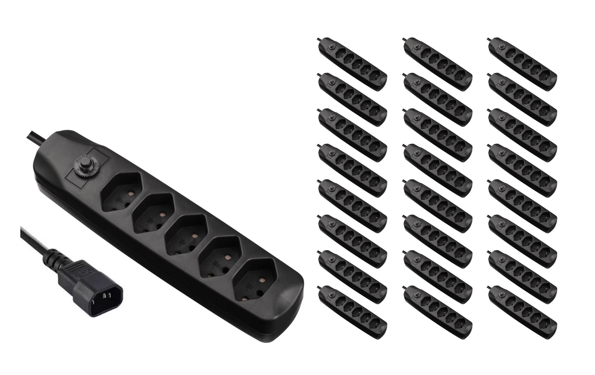 FURBER.power – Steckdosenleiste, 5× T13, 2 m, Stecker C14, mit Kinderschutz, Schwarz