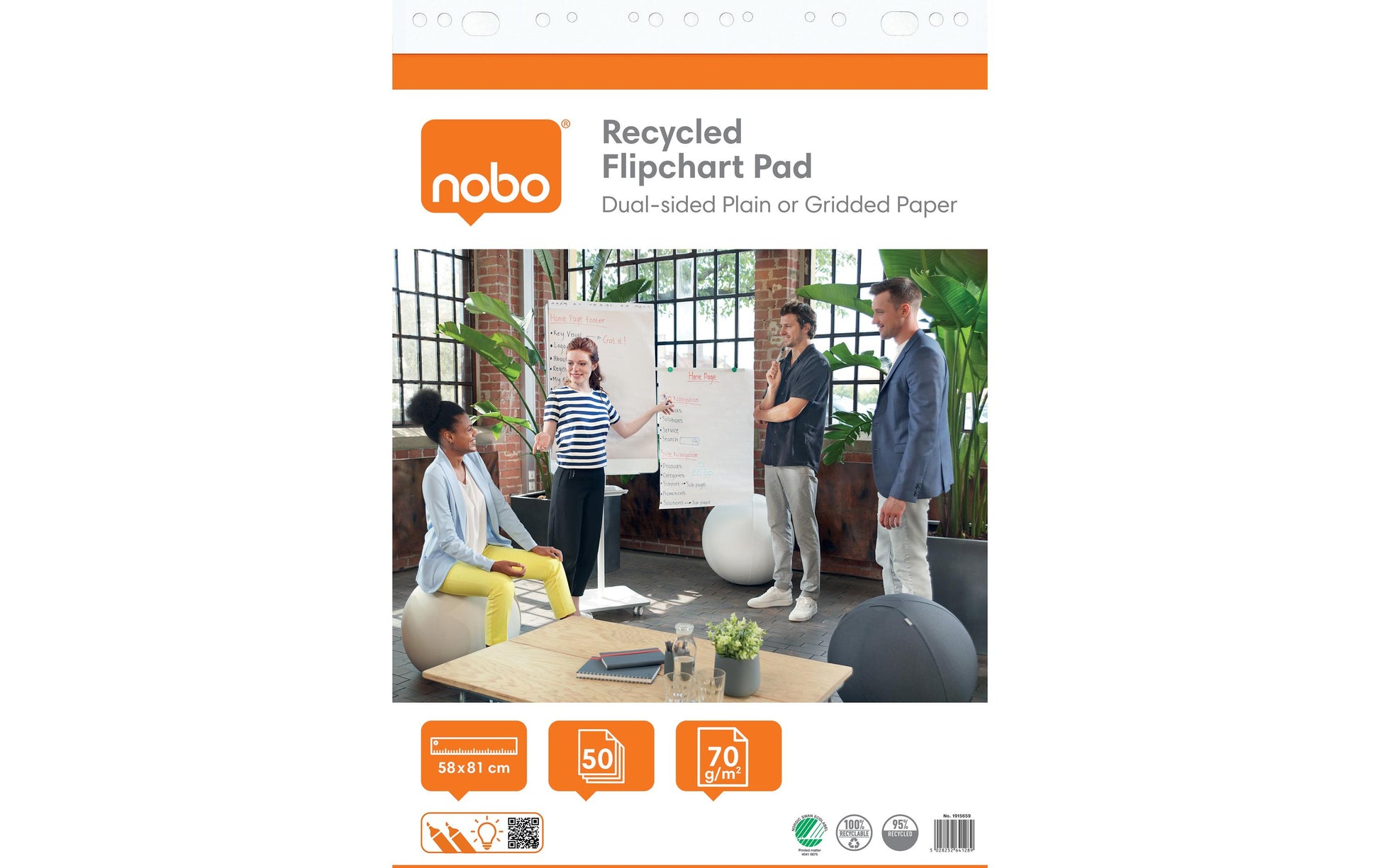 Nobo Flipchartblock kariert 50 mm – 58 × 81 cm, 50 Blatt, 70 g/m²